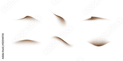 Sand powder splashes. Flying coffee or chocolate powder. Brown dust particles in motion isolated on transparent background. Abstract vector illustration set