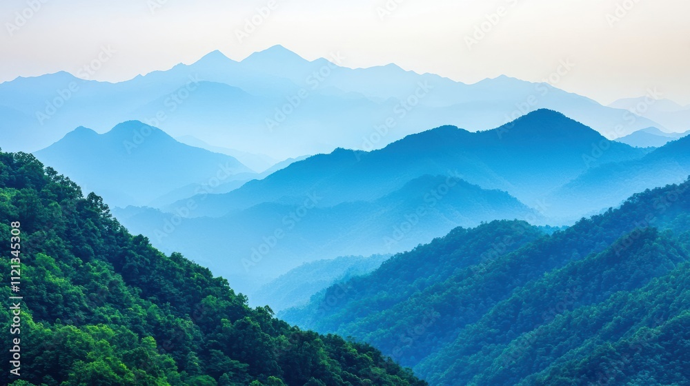 Smoky mountain valley fading to blue sky in the early morning Smoky mountain valley fading to blue sky in the early morning
