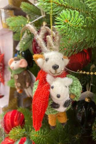 Felt Deer Ornaments on a Christmas Tree