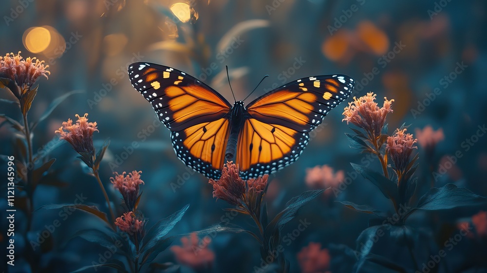 A monarch butterfly rests delicately on an overgrown flower, showcasing the beauty and fragility of nature A monarch butterfly rests delicately on an overgrown flower, showcasing the beauty and fragility of nature
