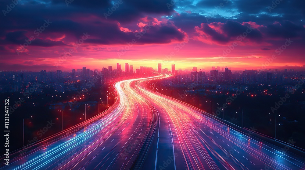 A neon light effect street vector background with blue and purple light streaks showcasing speed A neon light effect street vector background with blue and purple light streaks showcasing speed