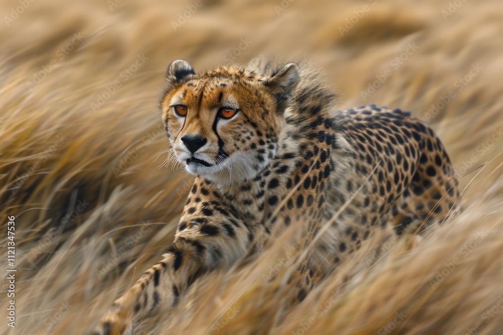 Naklejka premium Cheetah Sprinting Across the Blurred Plains