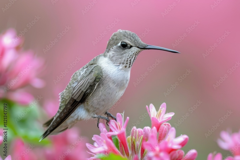 Fototapeta premium Delicate Hummingbird on Vibrant Floral Background