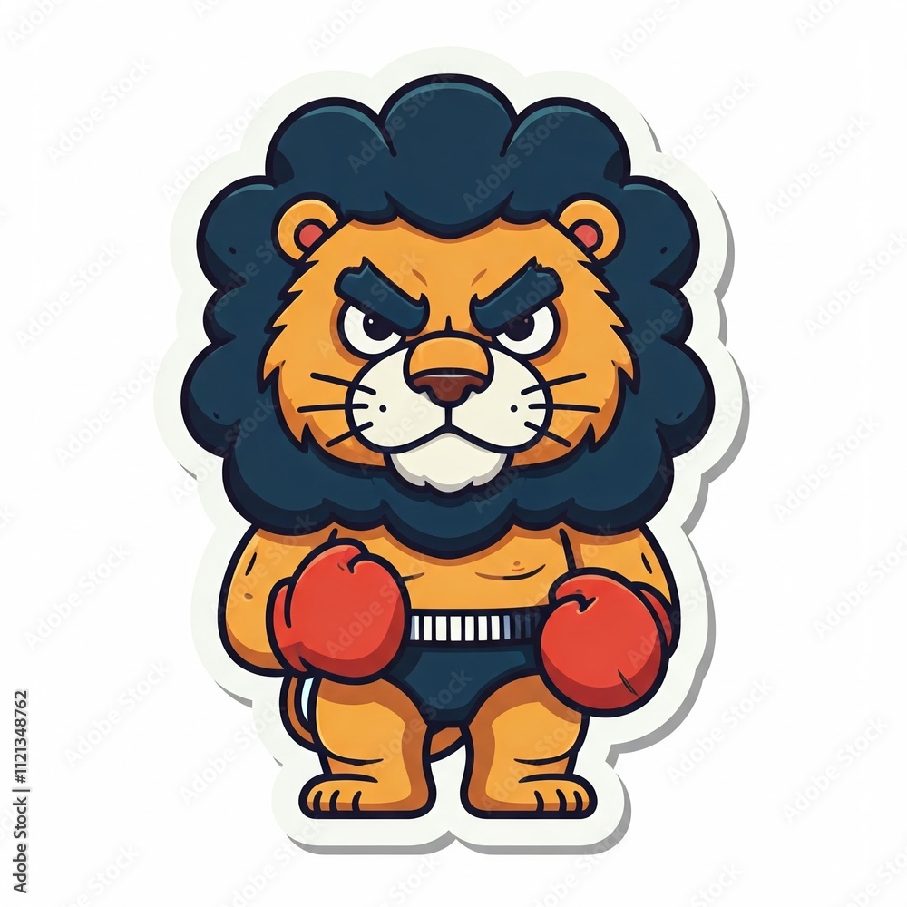 Chibi lion in a boxing stance, with a fierce expression, thick bold lines, sticker style, white background.
Chibi lion in a boxing stance, with a fierce expression, thick bold lines, sticker style, white background.