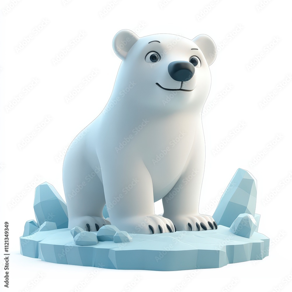 Playful polar bear statue on ice cute cartoon design arctic environment whimsical viewpoint Playful polar bear statue on ice cute cartoon design arctic environment whimsical viewpoint