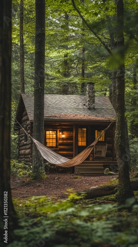 Rustic Wooden Cabin in a Serene Forest photo