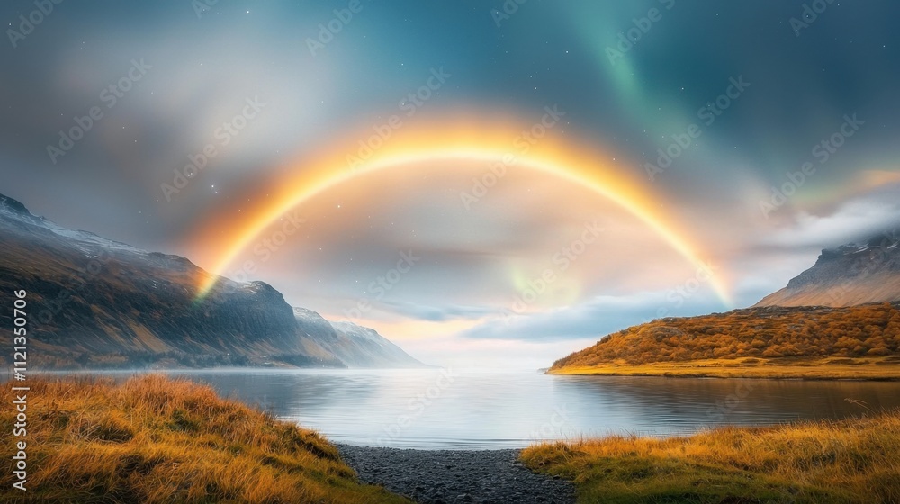 A rare and mesmerizing natural phenomenon as a result of the moonbow's ethereal glow blending harmoniously with the vibrant hues of the northern lights A rare and mesmerizing natural phenomenon as a result of the moonbow's ethereal glow blending harmoniously with the vibrant hues of the northern lights