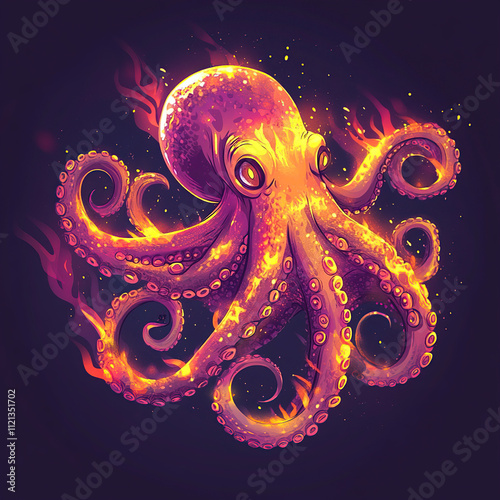 Fiery octopus illustration, vibrant colors, fantasy art. photo