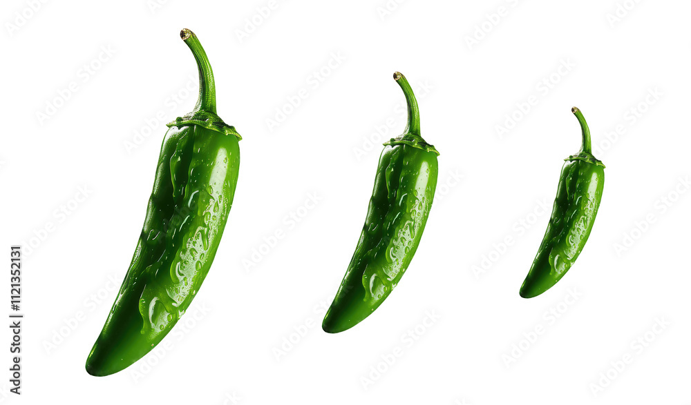 Fresh Green Chili Peppers on Transparent background Fresh Green Chili Peppers on Transparent background