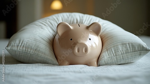 A piggy bank cushioned by a soft pillow represents financial advice on protecting your savings and investments during a downturn