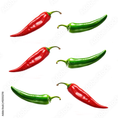 Red and Green Chili Peppers Isolated on White Background