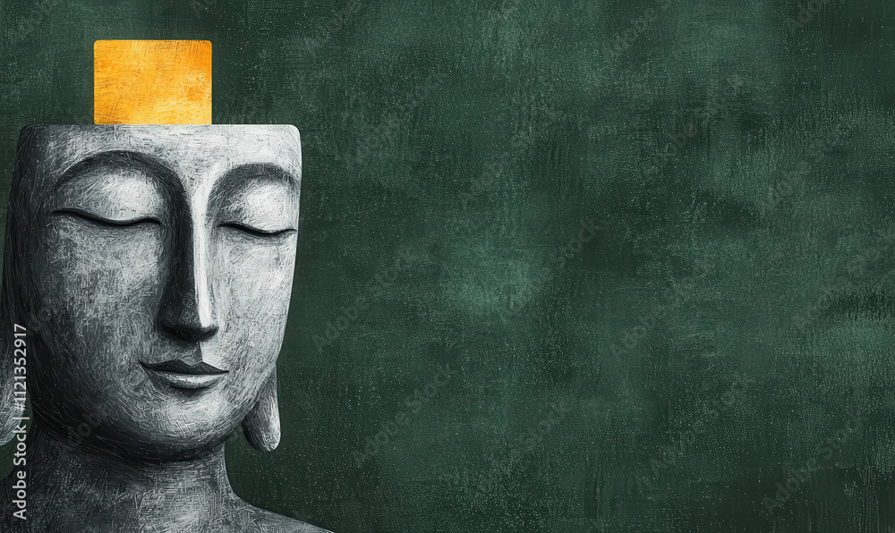 custom made wallpaper toronto digitalSerene Buddha Bust with Gold Accent on Textured Green Background