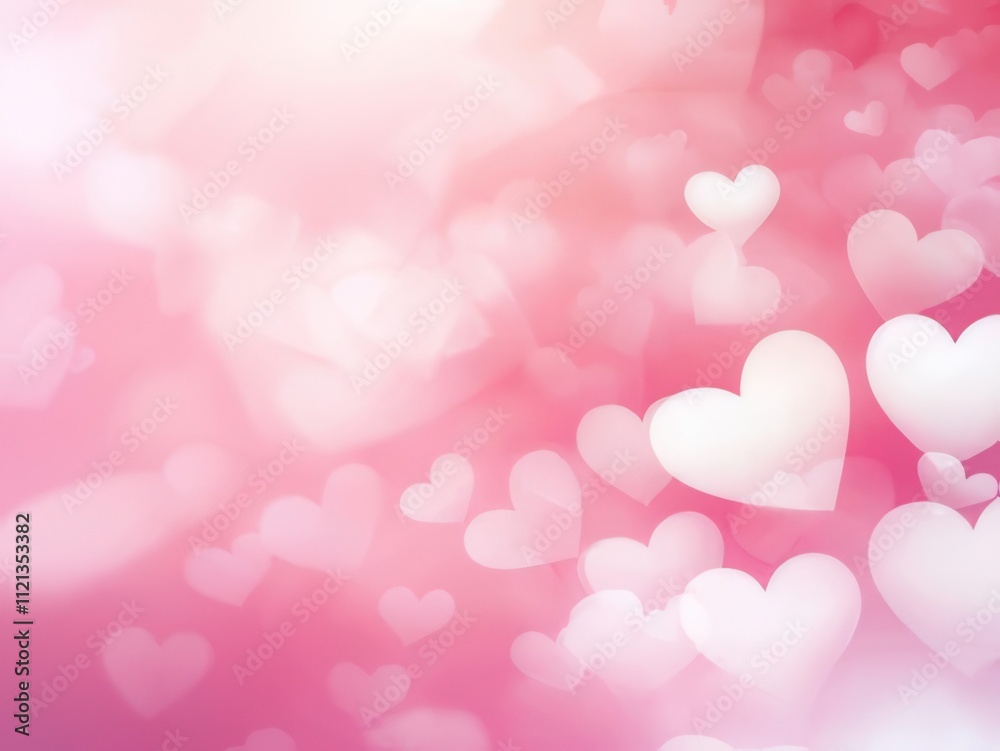 Abstract pink background with blurred white hearts. Abstract pink background with blurred white hearts.