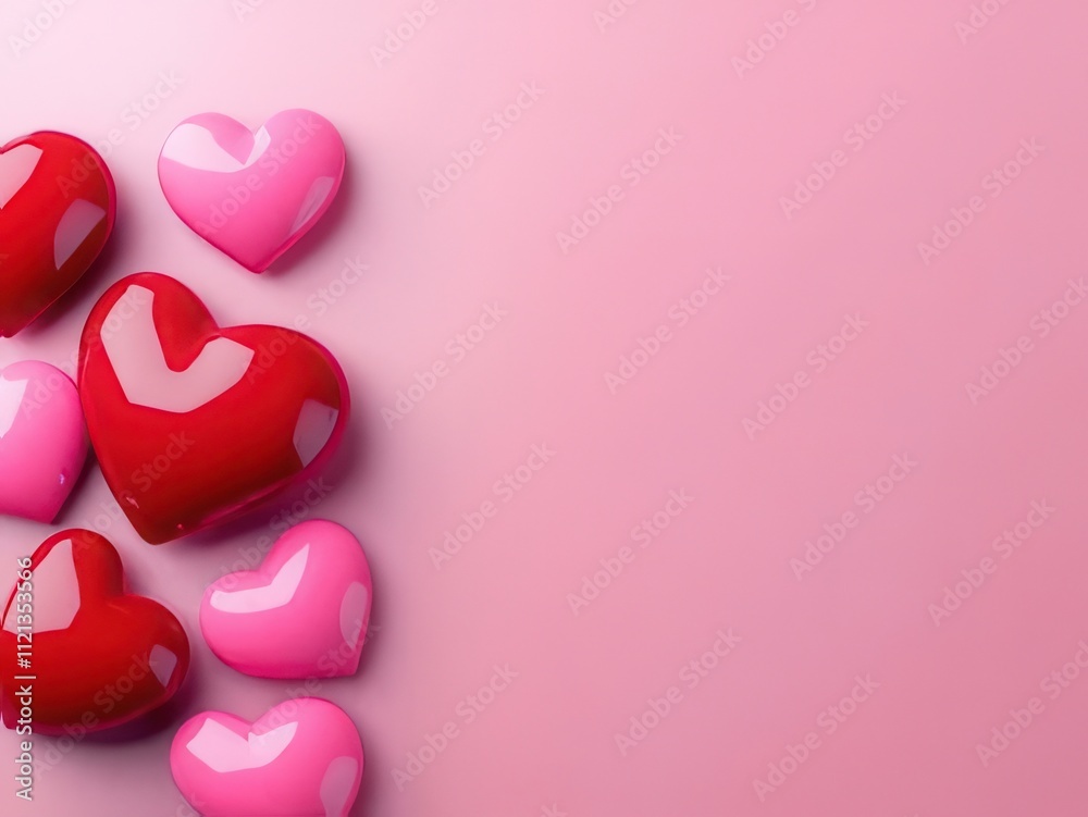 Red and pink hearts on pink background. Red and pink hearts on pink background.