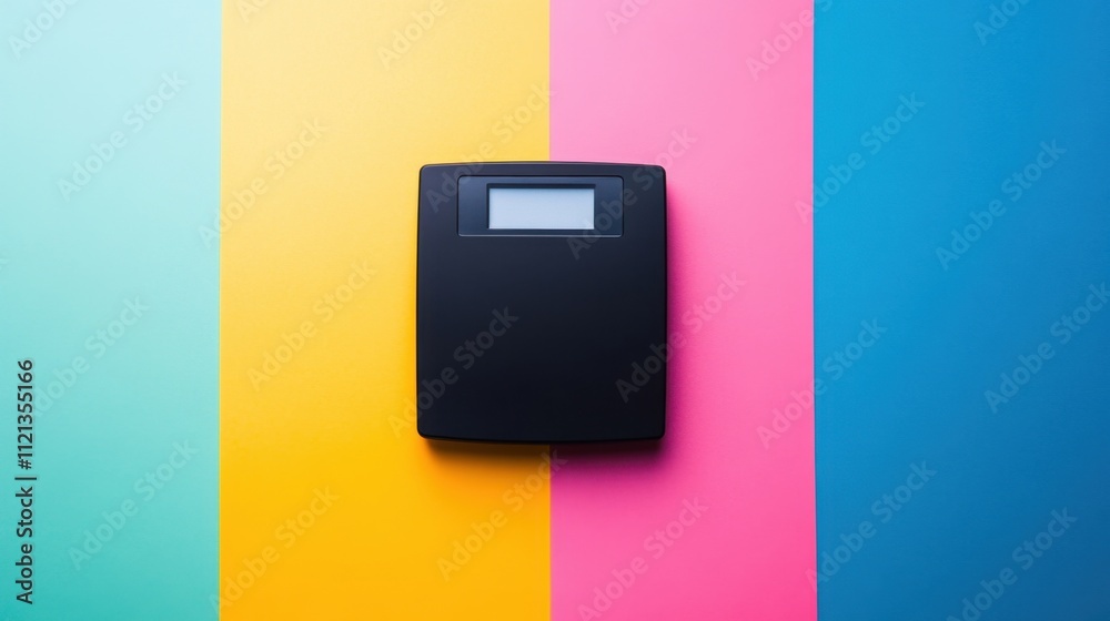 A sleek and elegant digital scale sits alone on a brightly colored background, emphasizing fitness and wellness concepts A sleek and elegant digital scale sits alone on a brightly colored background, emphasizing fitness and wellness concepts