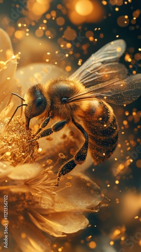 Golden Bee on a Delicate Blossom photo