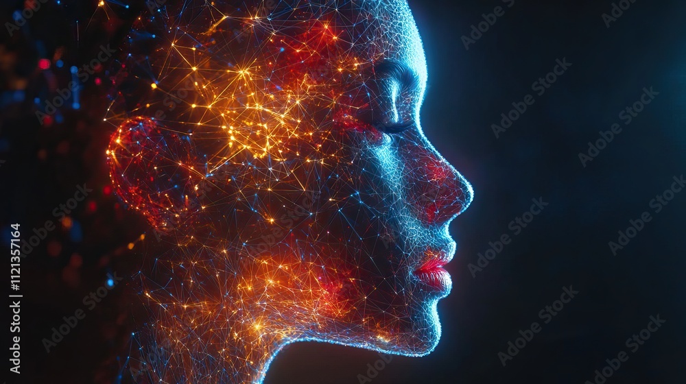 A profile of an AI head made of colorful triangles, with each triangle representing a part of the brain's features A profile of an AI head made of colorful triangles, with each triangle representing a part of the brain's features