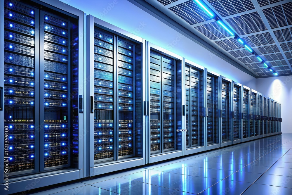 Low Light Data Center Server Racks: Network Hosting, Internet Infrastructure, Server Room Low Light Data Center Server Racks: Network Hosting, Internet Infrastructure, Server Room