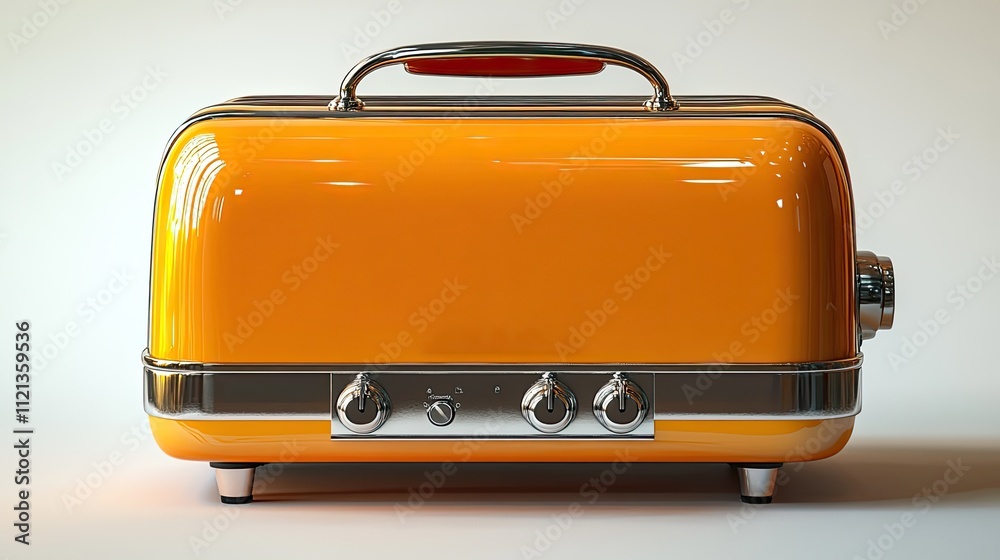 A realistic 3D illustration of an orange toaster is isolated against a clean white background A realistic 3D illustration of an orange toaster is isolated against a clean white background