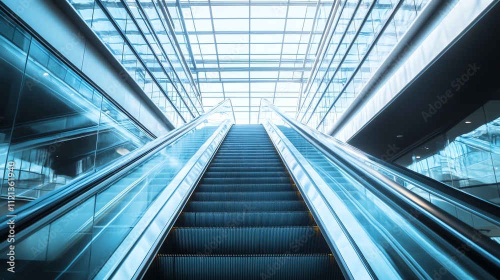 An escalator going up in a modern building. An escalator going up in a modern building.