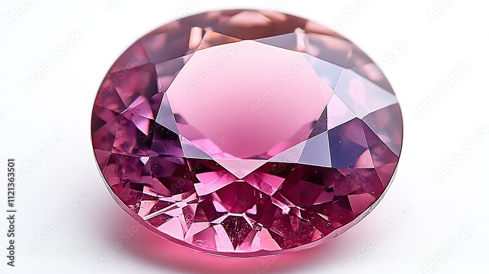A round-cut red ruby gemstone is isolated against a clean white background, highlighting its rich color A round-cut red ruby gemstone is isolated against a clean white background, highlighting its rich color