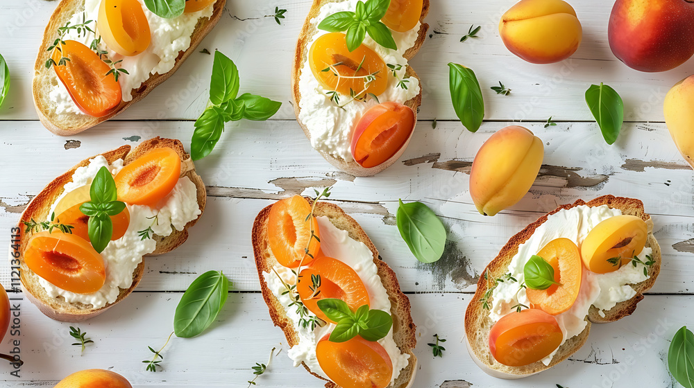 Tasty ricotta bruschettas on white background Tasty ricotta bruschettas on white background
