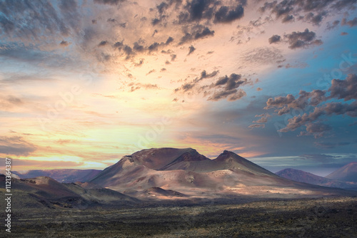 Volcanos in Timanfaya National Park in Lanzarote, Spain