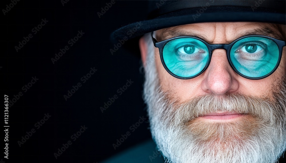 A man with a beard and stylish glasses gazes directly at the viewer with focus and curiosity A man with a beard and stylish glasses gazes directly at the viewer with focus and curiosity