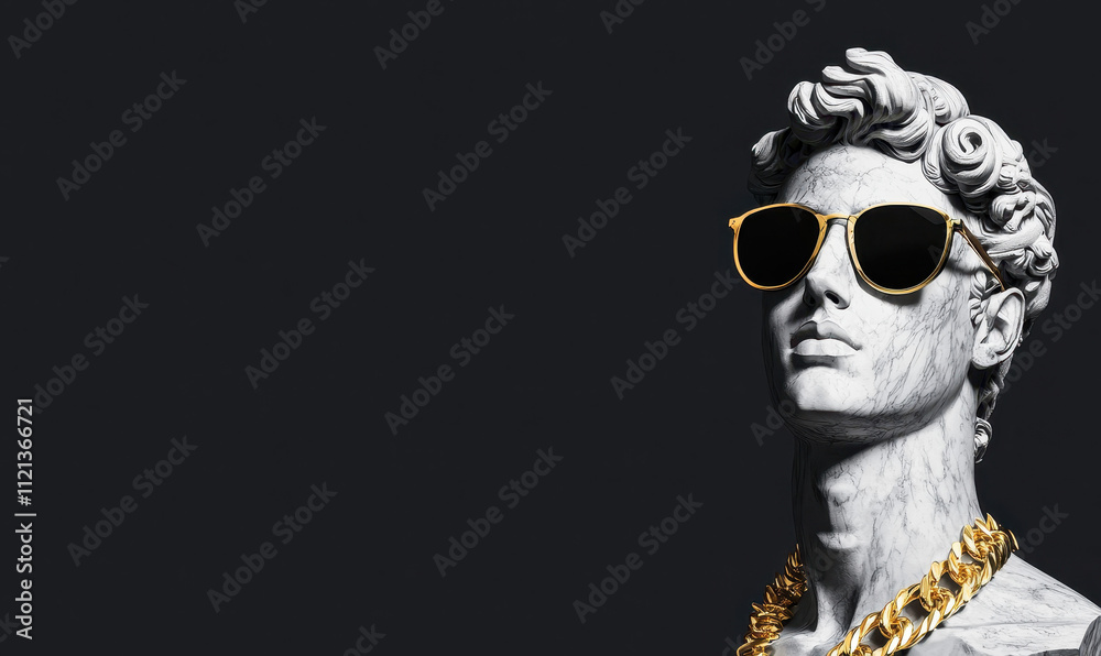 Marble Bust with Sunglasses and Gold Chain on Dark Minimalist Background Marble Bust with Sunglasses and Gold Chain on Dark Minimalist Background