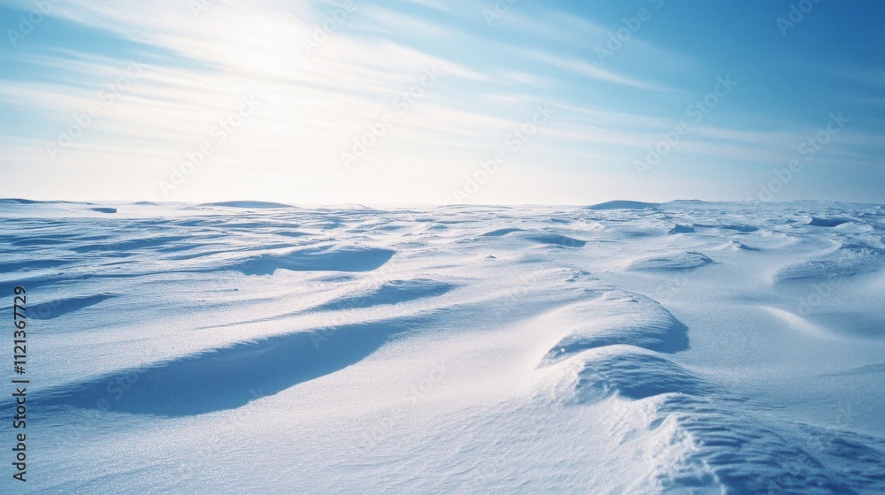 Endless white dunes ripple under a vast blue sky, painting a serene and desolate snow-covered landscape in shades of silent grace. Endless white dunes ripple under a vast blue sky, painting a serene and desolate snow-covered landscape in shades of silent grace.