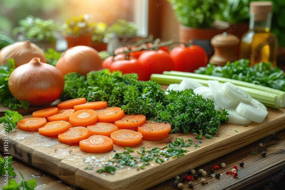 Fresh Vegetables on Wooden Cutting Board for Cooking Fresh Vegetables on Wooden Cutting Board for Cooking