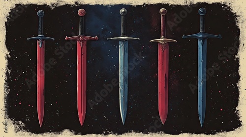 A set of vector illustrations featuring swords, sabres, and longswords designed for heraldry purposes photo