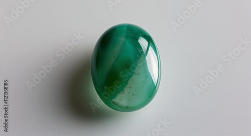 Oval jadeite soft green radiance polished smooth on a white background