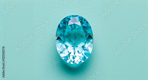 Oval pale blue aquamarine cool shimmering clarity on a pastel teal background