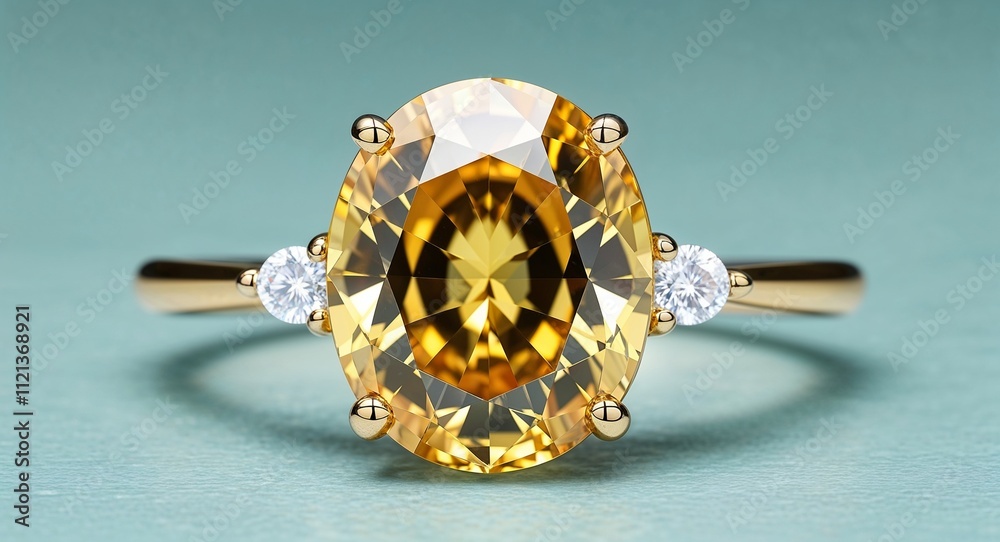 Oval yellow zircon radiant golden hues sleek elegance on a pale teal background Oval yellow zircon radiant golden hues sleek elegance on a pale teal background