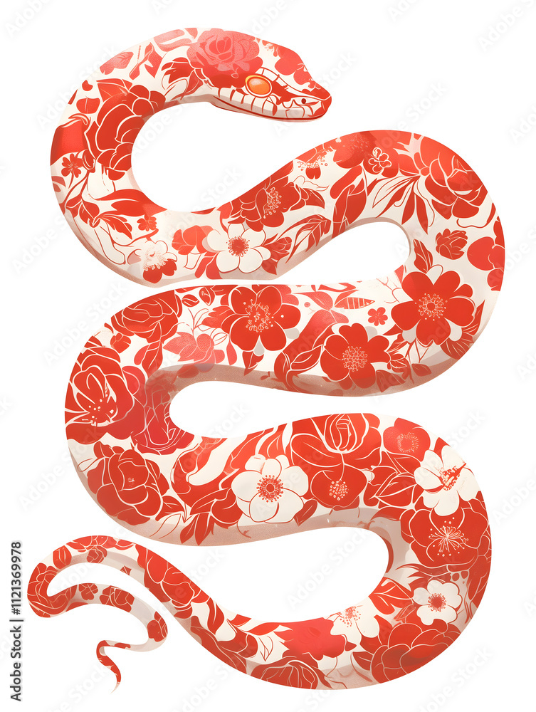 Zodiac Snake animal - symbol sign of Chinese New Year 2025. simple illustration of Red snake with white and red oriental ornament skin isolated. Zodiac Snake animal - symbol sign of Chinese New Year 2025. simple illustration of Red snake with white and red oriental ornament skin isolated.