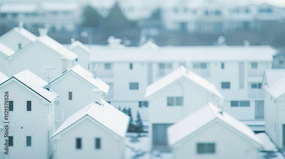 Snow-covered rooftops create a serene, monochrome landscape, evoking a sense of calm and stillness in a quiet, peaceful neighborhood. Snow-covered rooftops create a serene, monochrome landscape, evoking a sense of calm and stillness in a quiet, peaceful neighborhood.