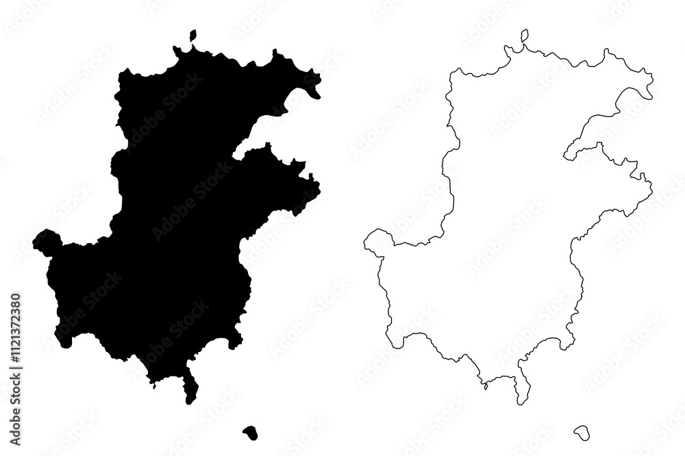 Obraz premium Autonomous Region of Principe (Democratic Republic of Sao Tome and Principe, Saint Thomas and Prince) map vector illustration, scribble sketch Pague District, Principe island map