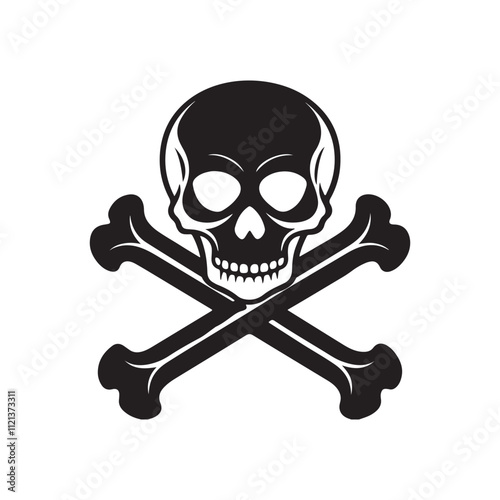 Human skull and crossbones silhouette, black and white silhouette, vector and illustration