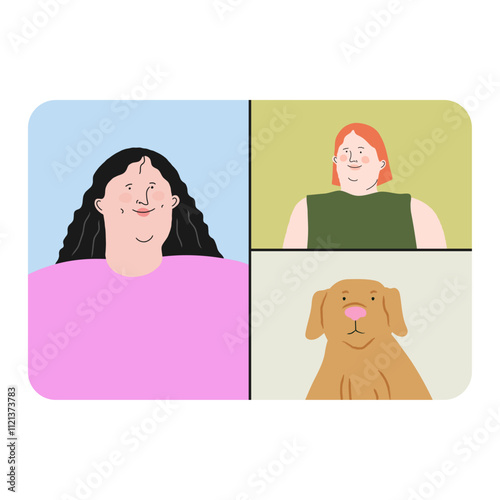 Online Work Meeting with Colleagues. WFH, Remote Work Flat Vector Illustration. 