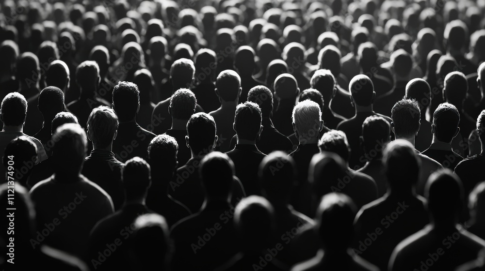Obraz premium Silhouettes of a large crowd in black and white