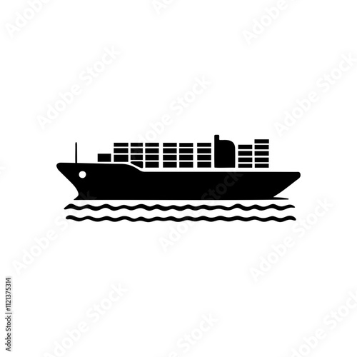 A container ship on sea icon silhouette on white background