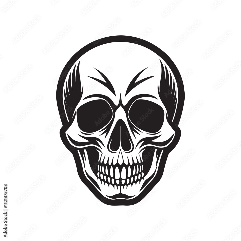 skull silhouette, black and white silhouette, vector and illustration skull silhouette, black and white silhouette, vector and illustration