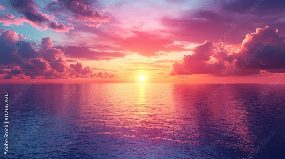 Obraz premium Serene Sunset Over Calm Ocean Waters with Vibrant Color Palette