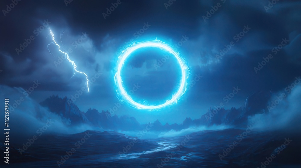 Glowing ring in stormy mountain landscape. Glowing ring in stormy mountain landscape.