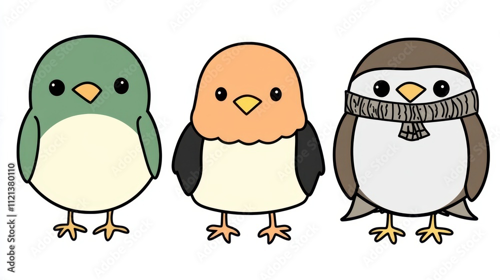 Fototapeta premium illustration of three birds on a white background