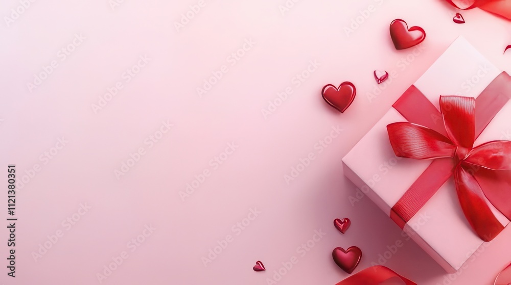 Pink gift box with red ribbon and hearts on pink background. (2) Pink gift box with red ribbon and hearts on pink background. (2)