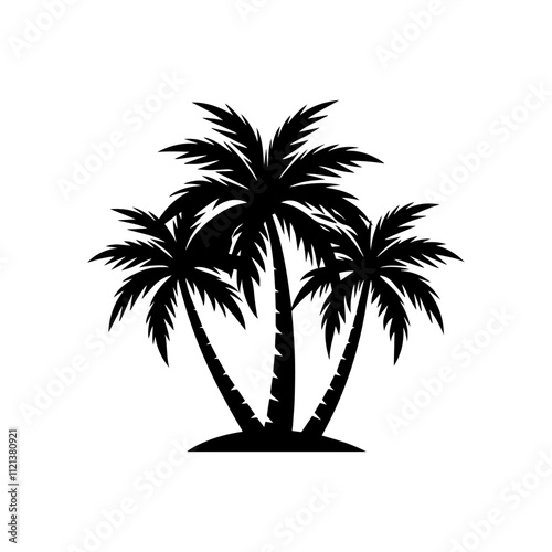 palm tree silhouette, black and white silhouette, vector and illustration