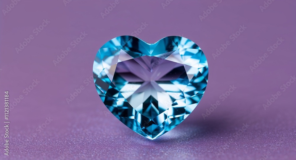 Heart shaped aquamarine soft blue radiance shimmering clarity on a soft purple background