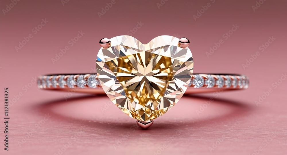 Heart shaped champagne diamond warm golden glow soft clarity on a rose pink background Heart shaped champagne diamond warm golden glow soft clarity on a rose pink background